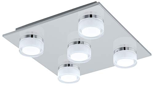 EGLO LED Deckenlampe Romendo 1, 5 flammige Deckenleuchte Bad dimmbar, Badezimmer Lampe aus Metall in Chrom, Kunststoff, LED Feuchtraumleuchte warmweiß, IP44, L x B 32 cm