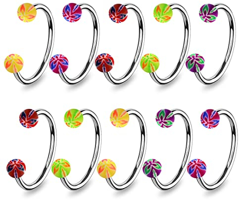 Monster Piercing 10 Stück Packung UV Hibiskus Blumen Kugeln mit 16 Gauge - 10MM Länge 316L chirurgischer Stahl Circular Barbell Ring Piercing