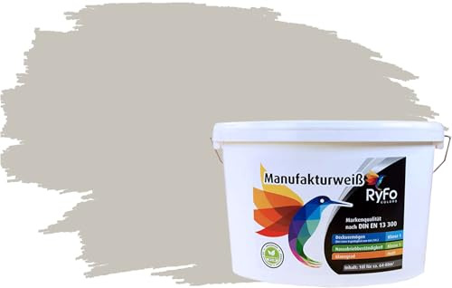 RyFo Colors Bunte Wandfarbe Manufakturweiß Mondgrau 10l - weitere Grau Farbtöne und Größen erhältlich, Deckkraft Klasse 1, Nassabrieb Klasse 1