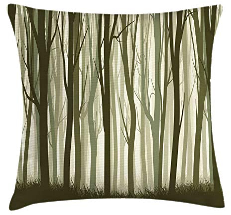 ABAKUHAUS Wald Kissenbezug, Mutter Natur Wald, Klöppelkissenhüllen mit Beidseitigen Druck Farbfest Waschbar und Reißverschluß, 40 x 40 cm, Armeegrün Salbeigrün