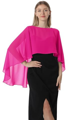 Hotshawl Capelets for women Chiffon Cape Shawls and Wraps for Evening Dress Wedding Capes Cover Up, Hot Pink, One Size