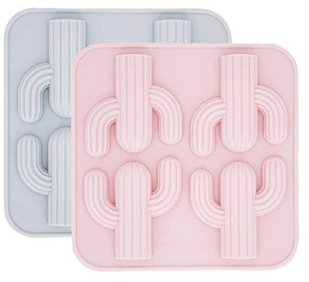 MoldFun 2-Pack Cactus Ice Cube Tray Cacti Silicone Molds for DIY Chocolate Candy Gummy Gelatin Jello Jelly Baking Cake Soap Crayons Wax Melt Plaster of Paris Kitchen Pastry Tools (4-Cavity, Pink/Gree)