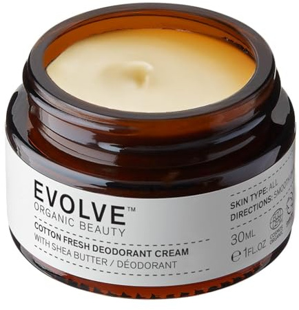 Evolve Organic Beauty Cotton Fresh Natural Deodorant Cream (30ml) | Aluminium Free - All-Day Freshness - Suitable for Sensitive Skin - Vegan & Cruelty Free - COSMOS Organic Certified