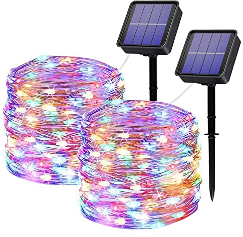 Luces Solares Navidad Exterior Jardin,2 Pack Guirnaldas Luces Exterior Solar 240LED 24M Impermeables Cadena de Luces Decoracion para Jardín, Dormitorio,Muebles, Patio,Terraza,Balcón,Fiestas,Bodas