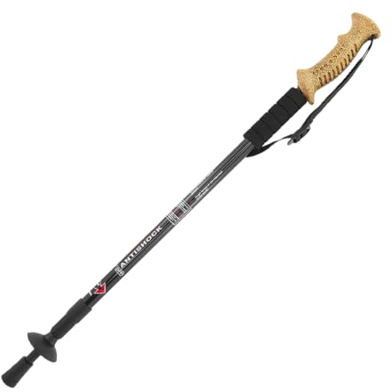 MidGard Nordic Walking Stock Teleskop Antischock Wanderstöcke aus Aluminiumlegierung mit Korkgriff & Dämpfung verstellbar in der Länge 65-135 cm Schwarz 1 STK.