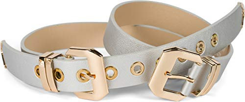 styleBREAKER Damen Gürtel mit doppelter goldener Schnalle und Lochnieten, B-Low Belt, Taillengürtel, kürzbar 03010121, Farbe:Silber, Größe:95cm