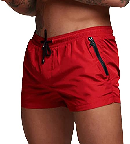Short de Bain Homme Court Maillot de Bain Natation Homme Grande Taille Boardshort Swim Shorts Short Plage Surf Piscine Homme Swimming Trunks Boxer Shorts de Bain Homme Sechage Rapide Sport Rouge L
