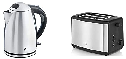 WMF Stelio Wasserkocher Edelstahl 1,7l, elektrischer Wasserkocher mit Kalkfilter, 2400 W & Bueno Edition Toaster Edelstahl, Doppelschlitz Toaster mit Brötchenaufsatz,2 Scheiben,7 Bräunungsstufen,800 W