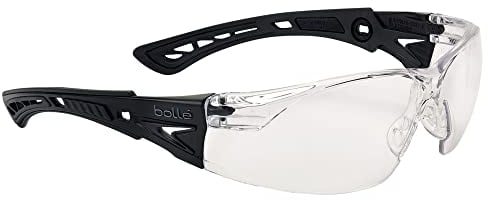 Bolle Safety Standard Issue Bolle RUSH+ Small BSSI Clear Lens Safety Glasses - Platinum hard coat & anti-fog coating - Bi-material PC+TPR matte black temples