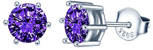 INFINIONLY Orecchini da donna ragazza, Orecchini in argento 925, Orecchini solitari 6 griffe, Eleganti orecchini con zircone lucidi, diametro gemma 0.7cm, Processo di taglio perfetto, viola