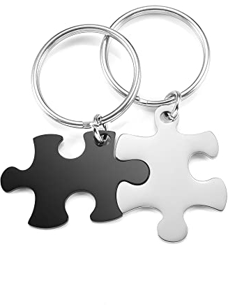 PiercingJak Puzzle Schlüsselanhänger Yin Yang Puzzleteile Anhänger Liebe Freundschaft Schmuck Beziehungs Geschenke für Partner BFF Familie, Silber Schwarz Edelstahl