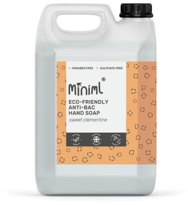 Miniml Antibacterial Hand Wash Soap 5L Refill - Natural Clementine Scented Eco Hand and Body Washing Liquid Gel for Soft and Sensitive Friendly Skin Care - 100% Vegan & Cruelty Free