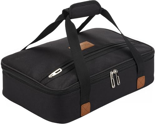 Stack Store Plus More Black Insulated Casserole Carrier for Hot or Cold Food, Lasagna Holder for Picnic, Potluck, Cookout – Fits 9”x13” or 11”x15” Baking Dish – Thermal Tote