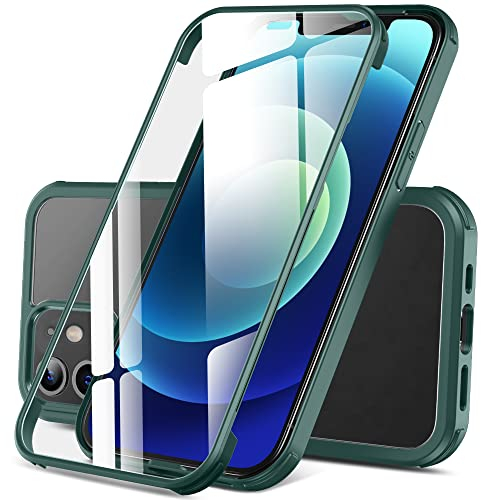 DOSNTO Doppelseitiger Durchsichtig Hülle für iPhone 12 Mini (5.4''), 360 Grad Ganzkörper Stoßfeste Fallschutz Transparent Handyhülle Eingebauter Gehärtetem Glas Displayschutzfolie Schutzhülle, Grün