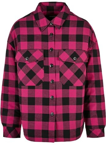 Urban Classics Women's Ladies Flanell Padded Overshirt Shirt, wildviolet/Black, 4XL