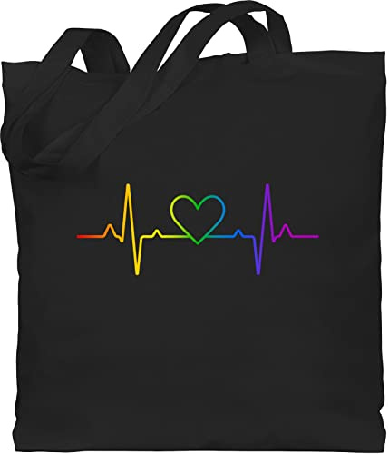 Shirtracer - Baumwolltasche - LGBTQ Kleidung Flag - Herzschlag Regenbogen Pride