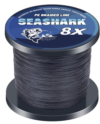 Seashark Braided Fishing Line Color Never Fade 8 Strands Super Strong PE Fishing Line Abrasion Resistant Fishing Wire Tensile 6lb to 80lb (Black, 80lb 0.48mm-100m/109Yards)