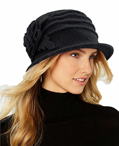 Runde Glockenmütze für Damen, Vintage-Wolle, 1920er-Jahre, Wintermütze, schwarz, Medium