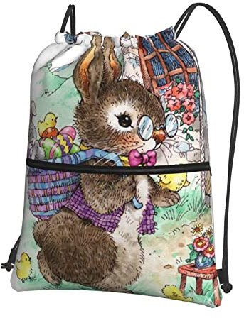 Osterhasen-Rucksack mit Reißverschluss, 39 x 46 cm (L x H), gut für Reisen, Handgepäck, Camping, Schwarz, Einheitsgröße