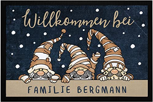 SpecialMe® Fußmatte Wichtel Willkommen mit Namen Weihnachten Zwerge Familie Wintermotive rutschfest & waschbar schwarz 60x40cm