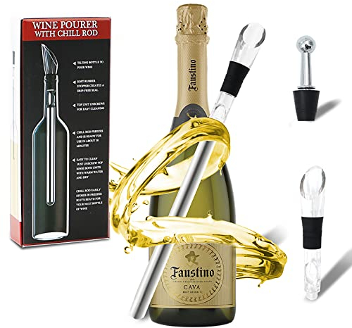 Rorence Weinkühlstab aus Edelstahl mit Ausgießer, 3-in-1 Weinkühler Set mit Dekanter, Ideales Langanhaltende Kühlung Wein Kühlstab für Weinliebhaber