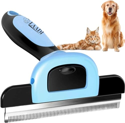 Laadi Deshedding Tool for Dogs and Cats - Reduces Shedding by Up to 95% in Less Than 10 Minutes—best Choice for Grooming and Deshedding Your Lovely Pets. Dog Cat Horse Rabbit Brush. (BLUE)