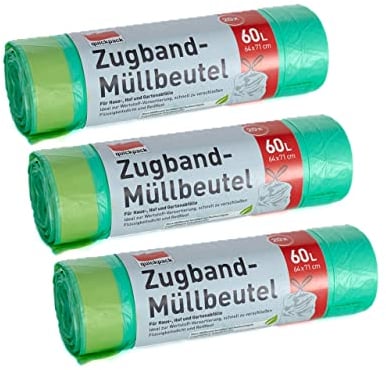 60 L Grüne Plastik Müllbeutel 3er Pack