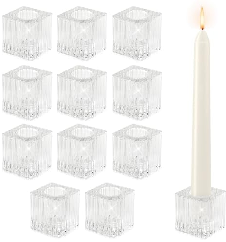 Lot de 12 Porte-Bougies en Verre LALAGO pour Bougies cylindriques, Support de Bougie Transparent en Verre pour Bougies cylindriques, Bougeoirs pour Bougies de Table, Bougies de Sapin (Transparent)