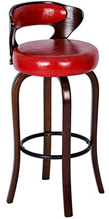 FanXus Hocker Barhocker aus Holz, Rückenlehne aus PU und Baumwollkissen, Fußstütze aus Metall, Theke, Küchenstuhl für Wohnzimmer, Balkon, Café, Büro, Kneipe (Farbe: Rot, Größe: 70 cm) Made in China