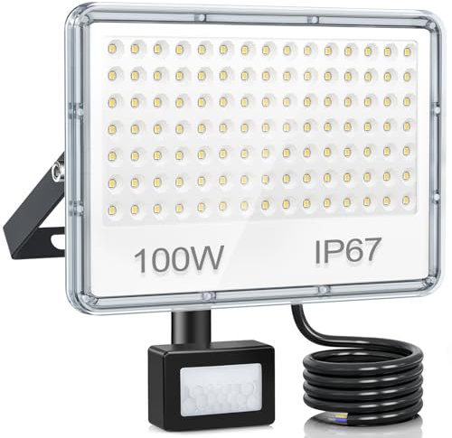 YIQIBRO Projecteur LED Exterieur Detecteur de Mouvement 100W, 105 LEDs Spot LED Extérieur Detecteur de Mouvement 10000LM 6500K, IP67 Etanche Eclairage pour Jardin Patio Garage