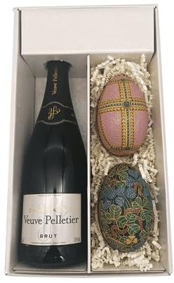 Coffret cadeau blanc - Champagne Veuve Pelletier - Brut 1 Brut - 2 Oeufs de Fabergé (motif aléatoire) LE PETIT DUC