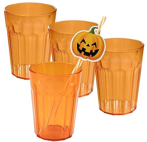 Hummelladen Lot de 4 verres à eau orange - 450 ml - Pour 4 personnes - Incassables - Décoration de table de fête - En plastique - Pour enfants
