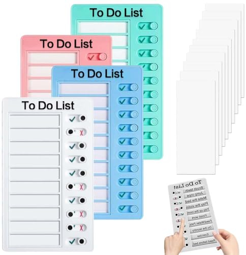 Riisoyu 4 Pièces Tableau Memo Checklist, Listes De Contrôle Mémo avec 10 feuilles vides amovibles Portable Tableau de Routine pour la liste des tâches quotidiennes Enfants et Adultes