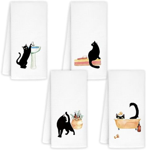 Jvpke Lustige schwarze Katze, dekorative Handtücher für Badezimmer, Set mit 2 Stück, schwarze Katze, Geschenke für Frauen, Kinder, Männer, Mädchen, Freunde, Lehrer, Erwachsene, 40,6 x 61 cm