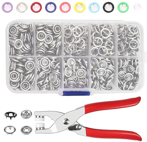 400PCS Snap Button Fastener Kit, 9.5mm Metal Snaps with Pliers Pressing Tool No Sewing Required 10 Colors Five-Prong Buckle for DIY Clothes Hat Craft Luggage Bags Handmade