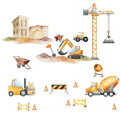SUPERDANT Bau Wandaufkleber Fahrzeuge Wandaufkleber Traktor Bagger Kran DIY Vinyl Dekoraufkleber Aquarell Wandkunst Aufkleber Für Baby Kinderzimmer Kinderzimmer Jungenschlafzimmer