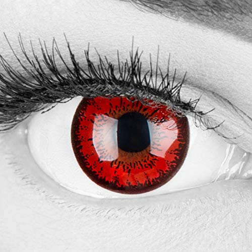 Lentilles couleur rouge noir - vampire red flower. Pour Halloween, Fantaisie, Carnaval + étuis à lentilles de contact I 1 paire (2 pièces) I sans correction I 0,00 Dioptries MERALENS