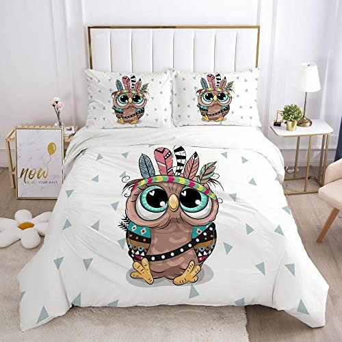 BJCJGGL Bettwäsche 155x220 WeißE Eule Bettwäsche-Set mit Reißverschluss Schließung und 2 Kopfkissenbezug 80x80 cm - Weicher Atmungsaktive Mikrofaser Bettbezug für Kinder Mädchen