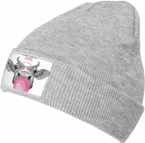 Diari Warme Wintermütze und stilvolle graue Strickmütze für Damen und Herren, Halloween Gruseliger Mond, minimalistische Beanie-Mütze, 781b-cow Funny Bubble Beanie Hat Cap, One size