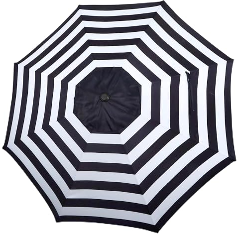 Blissun 2,7 m Terrassenschirm, Ersatzdach, Marktschirm, Outdoor-Tischschirm, Baldachin für 8 Rippen, nur Baldachin (schwarz-weiße Streifen)