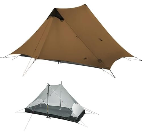 MOXIHIKE 3FULGEAR Lanshan 2 Zelt 2 Personen Ultraleichtes Campingzelt, 3/4 Saison Professionelles 15D Silnylon Stangenloses Zelt für Camping, Klettern, Wandern (Khaki 3 Jahreszeiten)