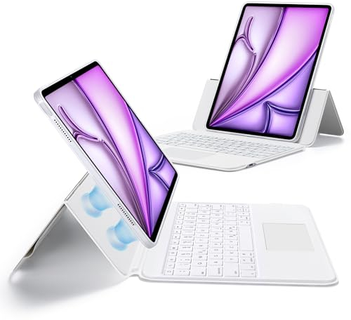 ESR für iPad Air 13 Zoll (M3/M2, 2025/2024) Tastatur Hülle mit Trackpad, Magnetisch Abnehmbare Tastatur mit Hintergrundbeleuchteten Tasten, Hoch-/Querformat, Weiß