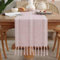 meioro Rustikaler Tischläufer mit Quasten, 33x143cm Landhausstil Boho Table Runner Geflochten Gestreift, Leinen Polyester Tisch Dekoration für Essen Party Urlaub und Hochzeit (Rosa)