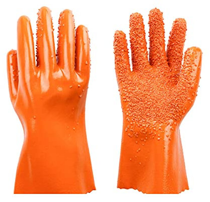 1 Paar Schäl Handschuhe für Kartoffel, Gemüse, Obst und Fischschuppen, Haushalts Gummihandschuhe Kartoffelschäler, Rutschfeste Reinigung Handschuhe, Küchen Tool (Orange)