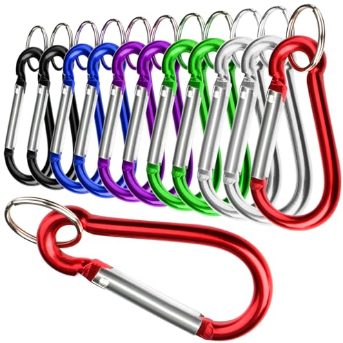 com-four® 12x mousquetons - Grands mousquetons avec Porte-clés - Mousqueton Porte-clés pour l'extérieur, la randonnée, la pêche - Crochets à Pince avec Mousqueton - 7,5 cm de Long