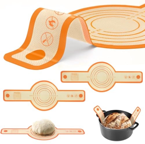 Set of 2 Silicone Bread Sling for Dutch Oven–Reusable Non-Stick & Easy Clean Sourdough Silicone Bread Baking Mats with Long Handles