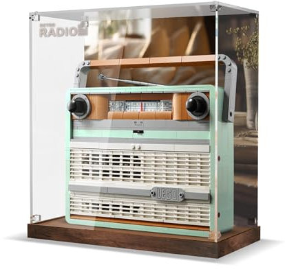 NAOCARD Vitrina acrílica para LEGO Icons Retro Radio Building Set, caja de exhibición a prueba de polvo compatible con Lego 10334 (solo caja, no modelo placa acrílica transparente con base y fondo