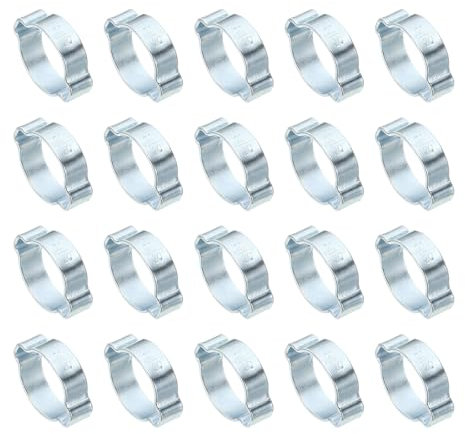 PATIKIL 20 Pcs 20-23mm Collier de Serrage à Double Oreille, Anneaux de Sertissage de Clip Torique en Acier Galvanisé pour Connexions de Raccords Tubes Essence Carburant, Ton Argenté