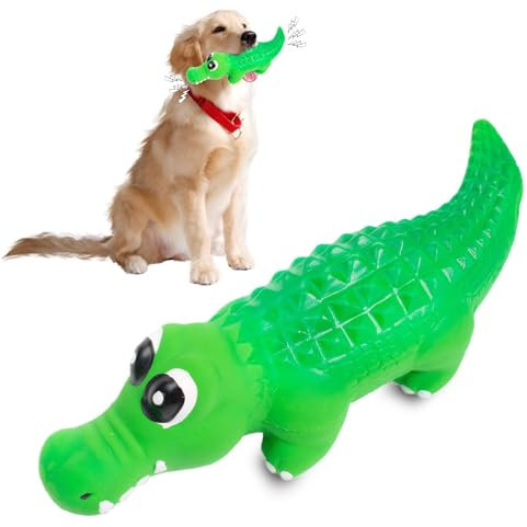 YUFFQOPC Hundespielzeug Quietschend Unzerstörbar - Naturkautschuk Krokodil Kauspielzeug für Große und Mittelgroße Hunde - 2 in 1 (A)