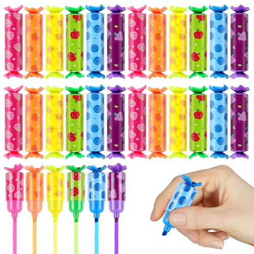 24 Stück Mini Textmarker, Mitgebsel Kindergeburtstag 6 8 10 Jahre Bonbon Textliner Stifte für Schule Kleine Geschenke für Kinder Lustige Schreibwaren Schule Zubehör Kawaii Highlighter Füllungen
